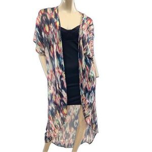 Torrid- Multicolor Kimono Sheer Swim Coverup- 2/3